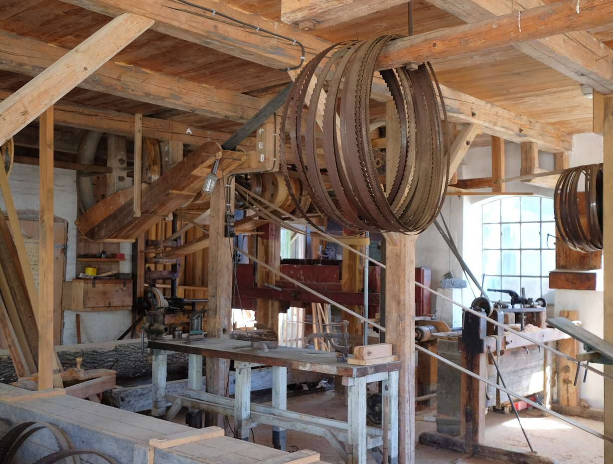 Traditional woodworking workshop with machinery
